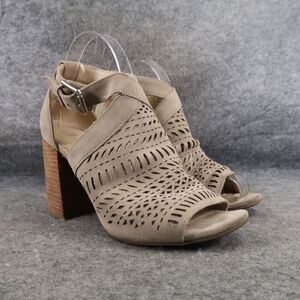 Marc Fisher Shoes Womens 9 Sandals Block Heel Bootie Leather Buckle Strap Taupe